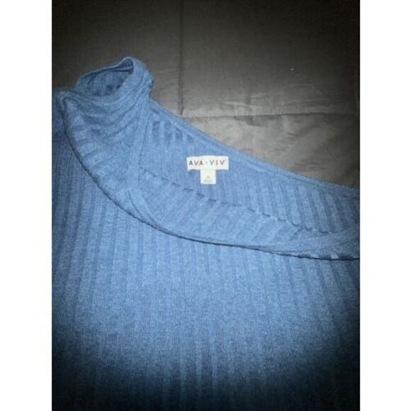 Ava Viv One Shoulder Sweater Tank Top Blue Ribbed NWT Plus Size 2X - Picture 2 of 3